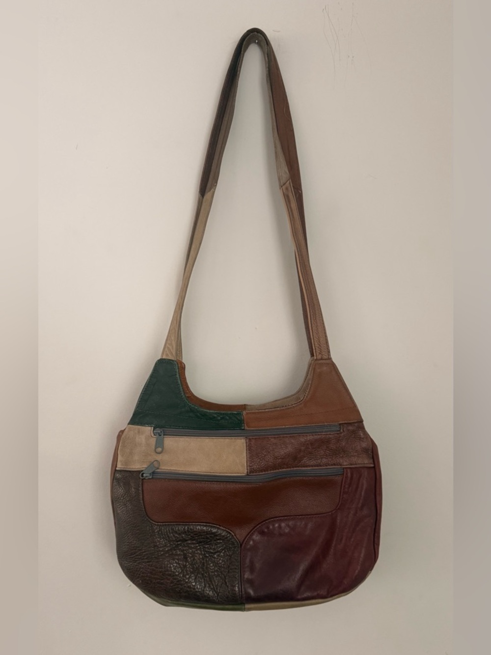 Vintage Patchwork Genuine Leather Crossbody bag purse brown cognac